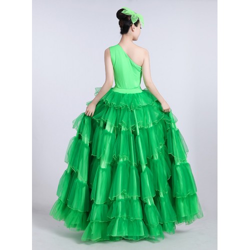 Green vestido de flamenco Women Ballroom Dance Dress Waltz Dance Dress Ballroom Dance Competition Dresses Standard Dresses